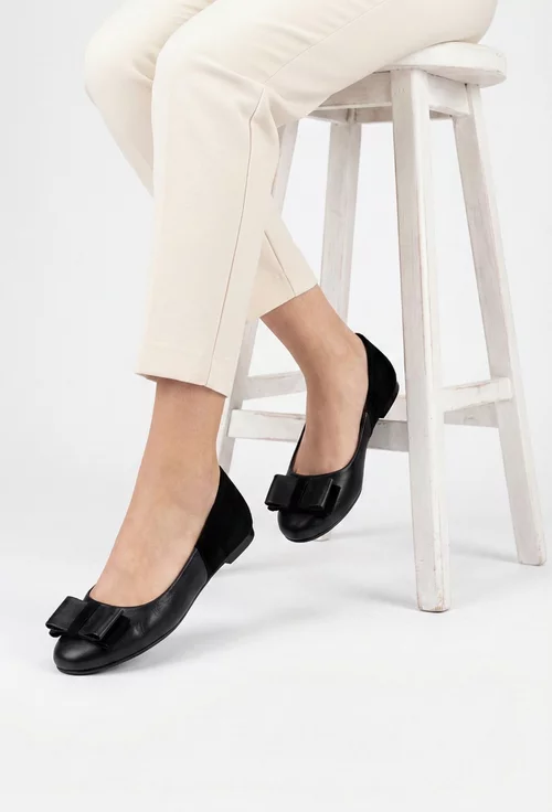 Balerini dama negri din doua tipuri de piele cu ornament funda