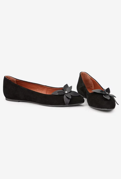 Balerini dama negri din piele intoarsa cu floare neagra