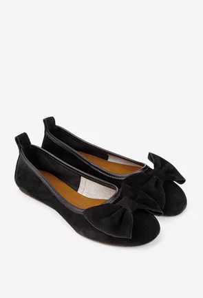 Balerini dama negri din piele intoarsa cu funda