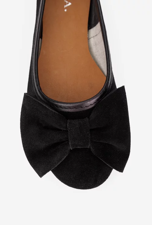 Balerini dama negri din piele intoarsa cu funda