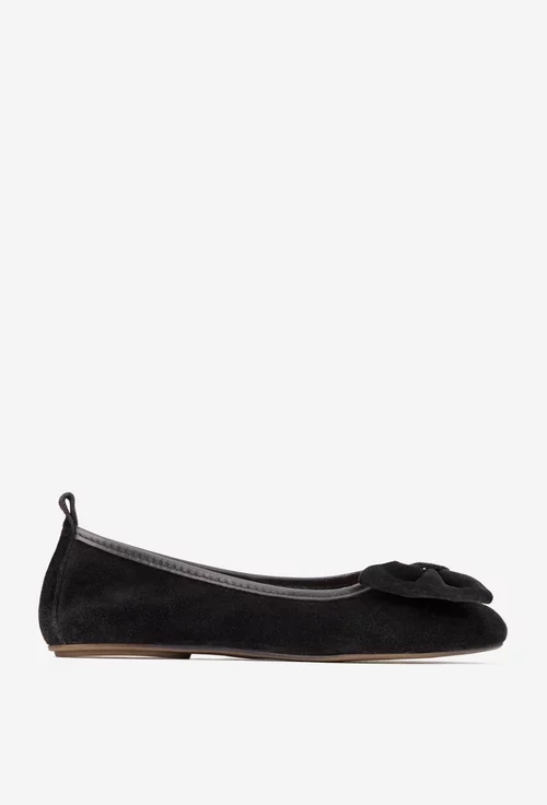 Balerini dama negri din piele intoarsa cu funda