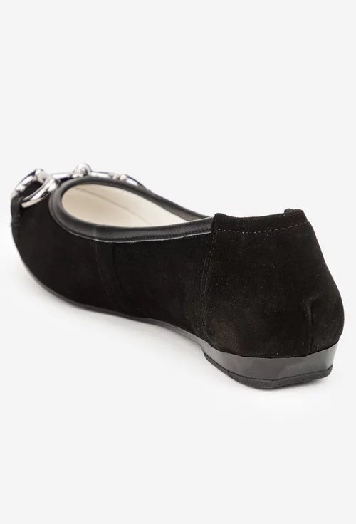 Balerini dama negri din piele intoarsa cu ornament