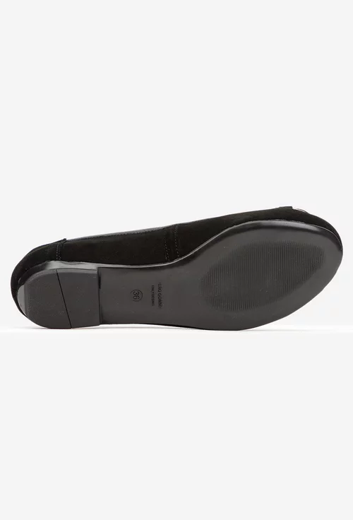 Balerini dama negri din piele intoarsa cu ornament
