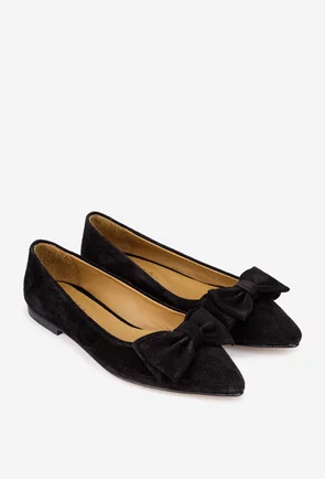 Balerini dama negri din piele intoarsa cu varful ascutit