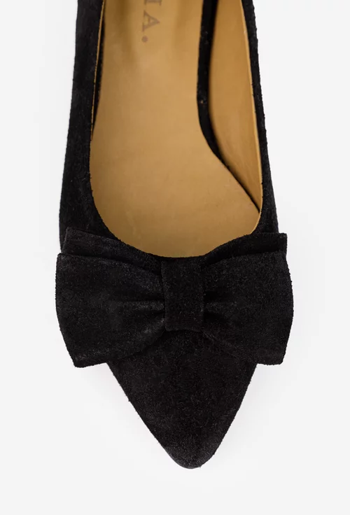 Balerini dama negri din piele intoarsa cu varful ascutit