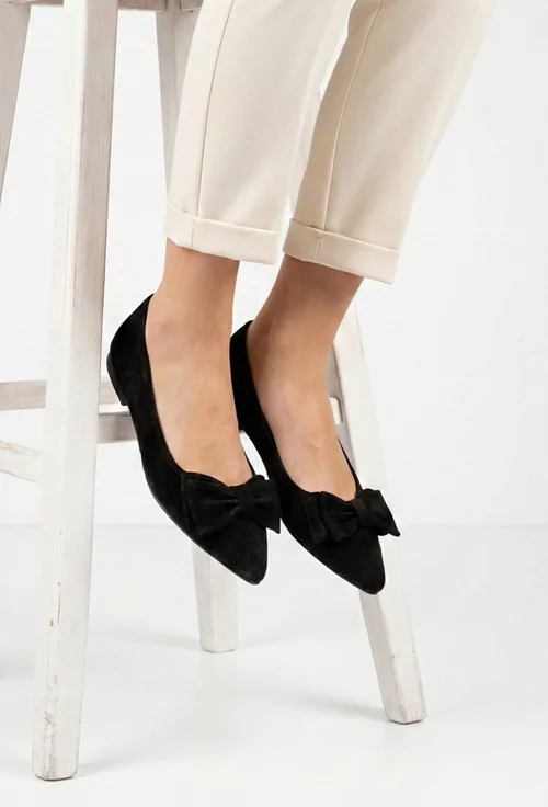 Balerini dama negri din piele intoarsa cu varful ascutit