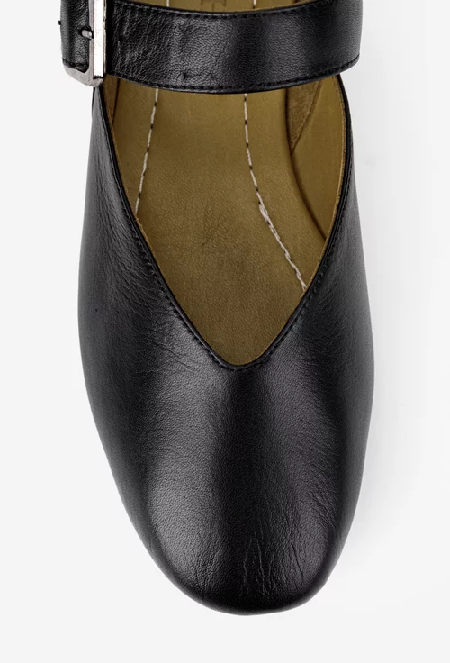 Balerini dama negri din piele naturala cu bareta