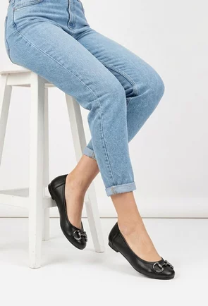 Balerini dama negri din piele naturala cu ornament