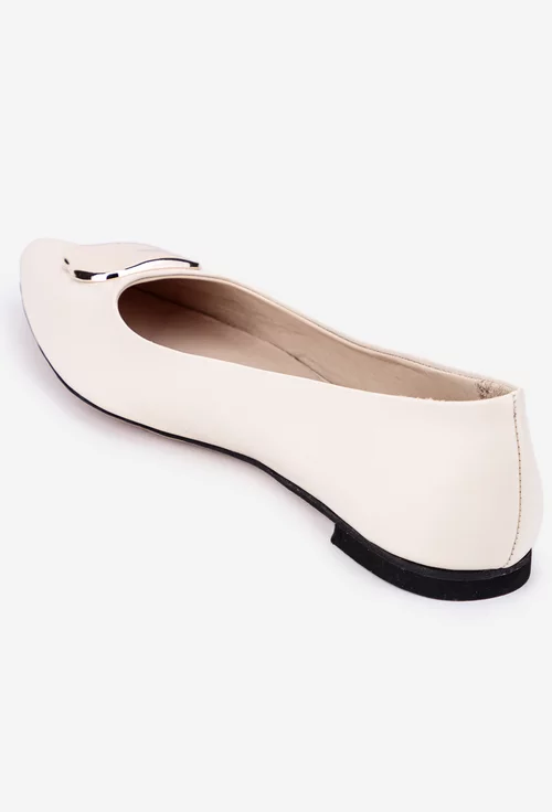 Balerini dama nude din piele naturala cu ornament auriu