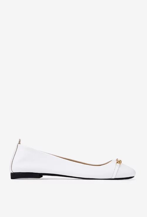 Balerini dama NUR albi din piele cu ornament lant