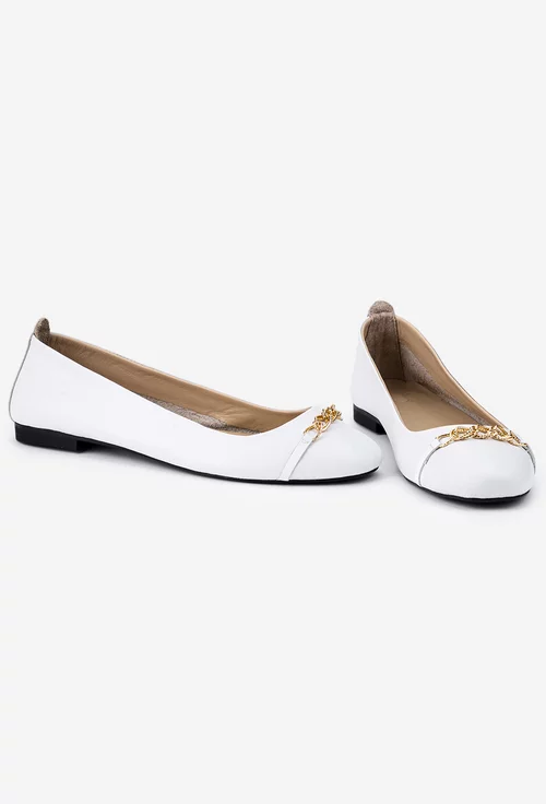 Balerini dama NUR albi din piele cu ornament lant