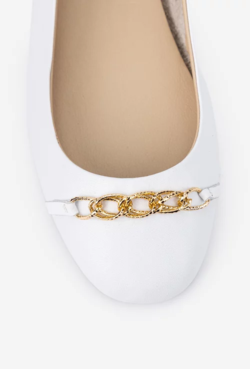 Balerini dama NUR albi din piele cu ornament lant