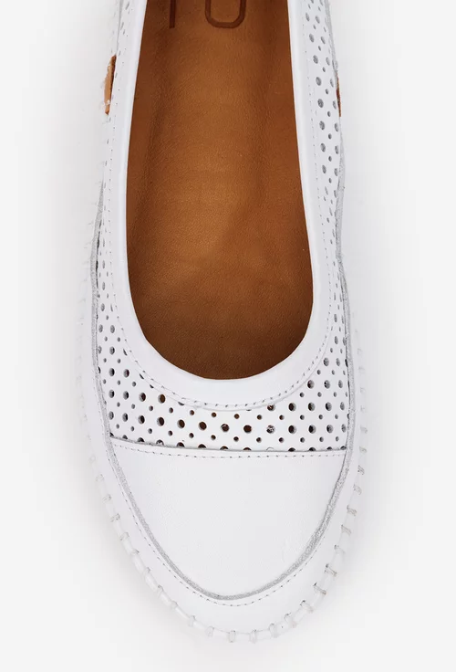 Balerini dama NUR albi din piele cu perforatii