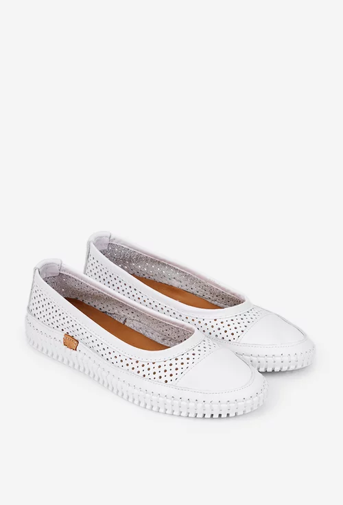 Balerini dama NUR albi din piele cu perforatii