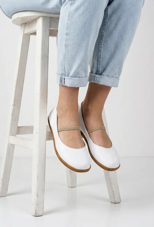 Balerini dama NUR albi din piele naturala