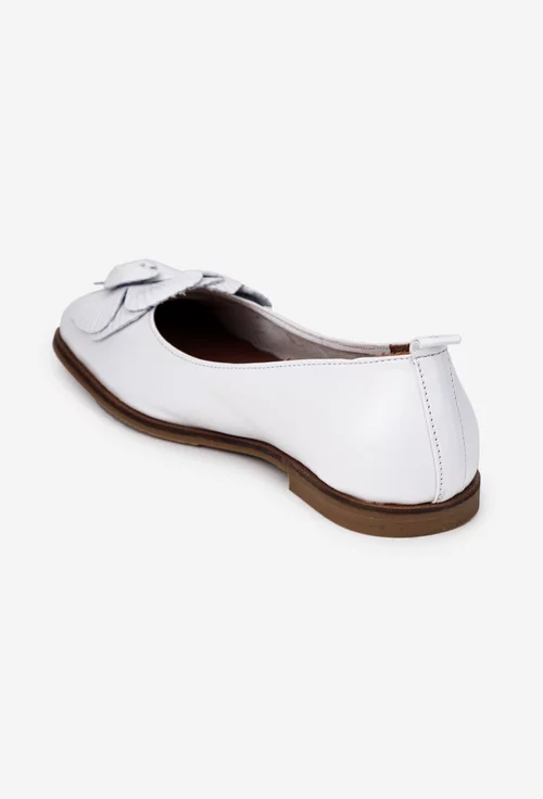Balerini dama NUR albi din piele naturala cu floare
