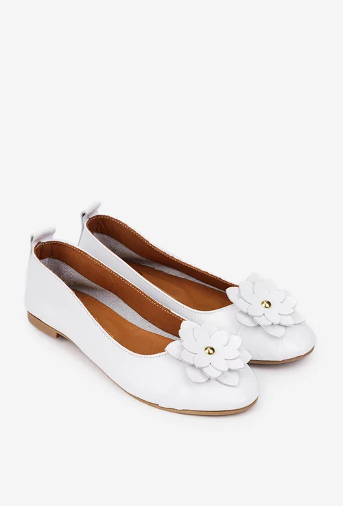 Balerini dama NUR albi din piele naturala cu floare