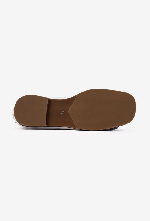 Balerini dama NUR albi din piele naturala cu funda