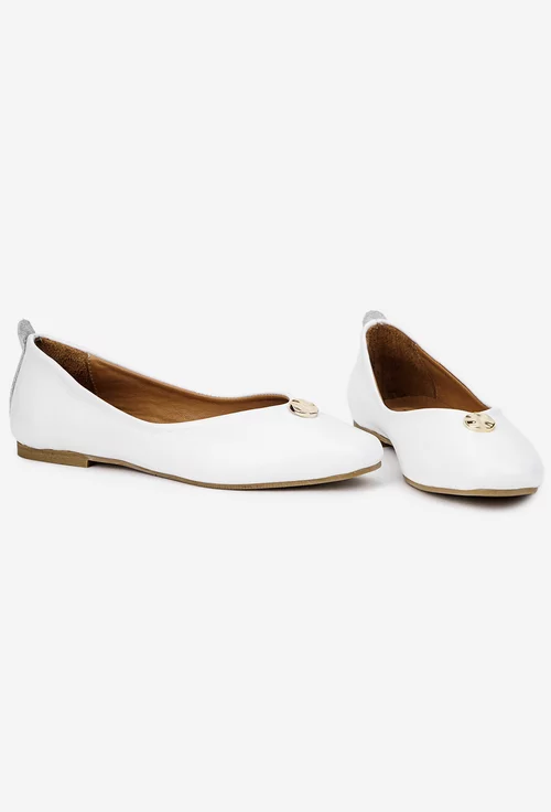 Balerini dama NUR albi din piele naturala cu ornament