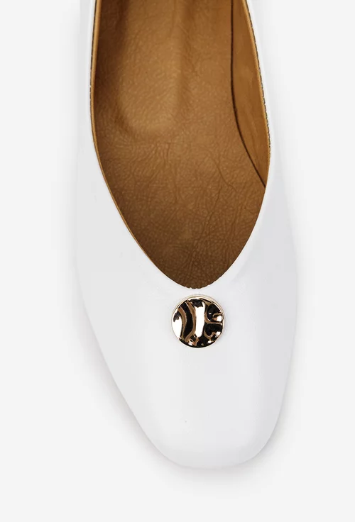 Balerini dama NUR albi din piele naturala cu ornament