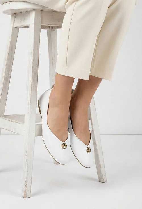 Balerini dama NUR albi din piele naturala cu ornament