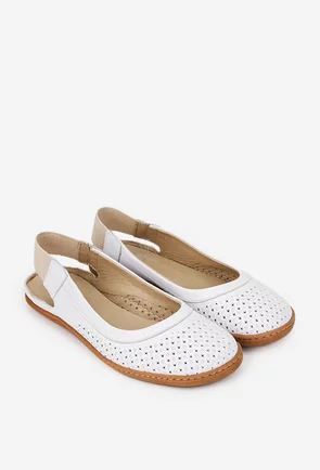 Balerini dama NUR albi din piele perforata cu decupaj