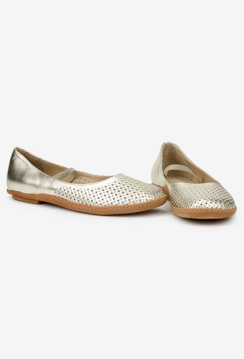 Balerini dama NUR aurii din piele naturala cu perforatii