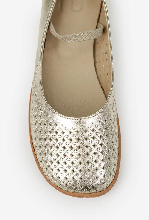 Balerini dama NUR aurii din piele naturala cu perforatii