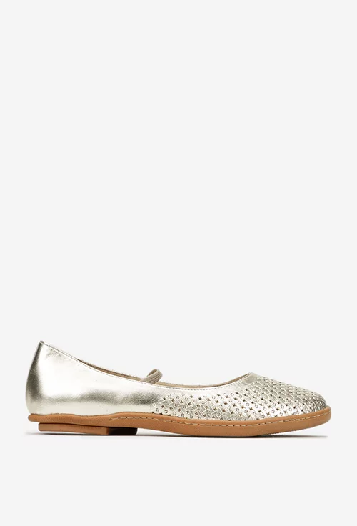 Balerini dama NUR aurii din piele naturala cu perforatii