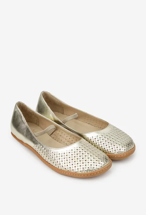 Balerini dama NUR aurii din piele naturala cu perforatii