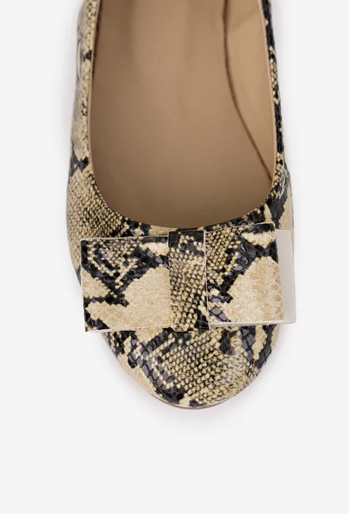 Balerini dama NUR bej din piele cu imprimeu si funda