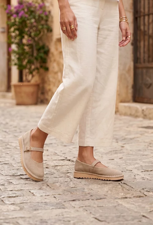 Balerini dama NUR bej din piele intoarsa