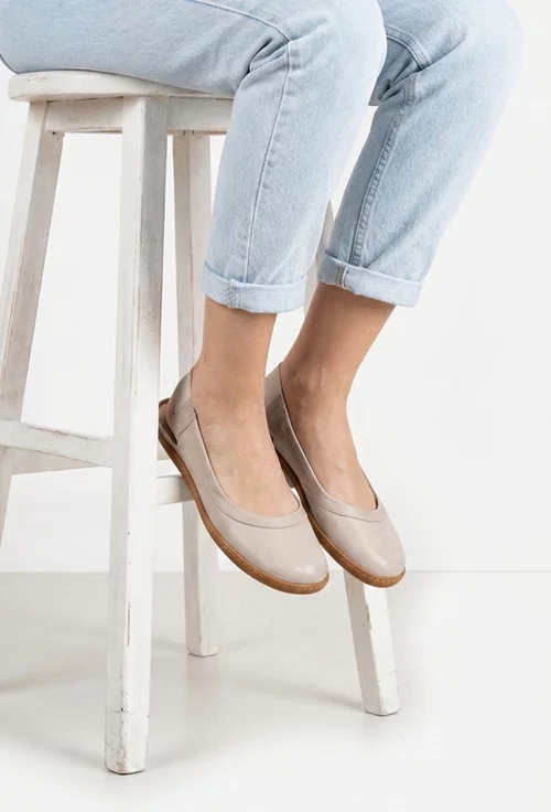 Balerini dama NUR bej din piele naturala cu decupaj