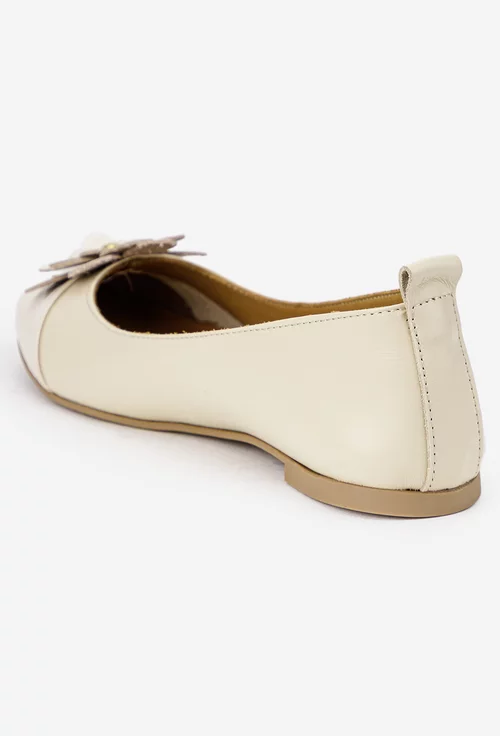 Balerini dama NUR bej din piele naturala cu floare