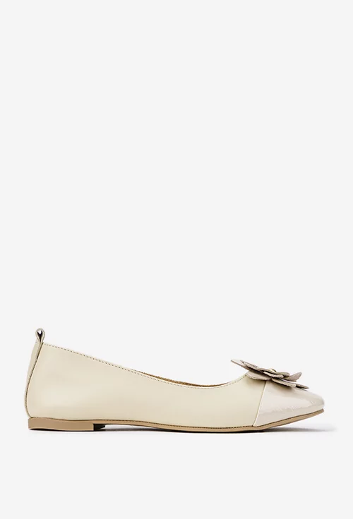 Balerini dama NUR bej din piele naturala cu floare