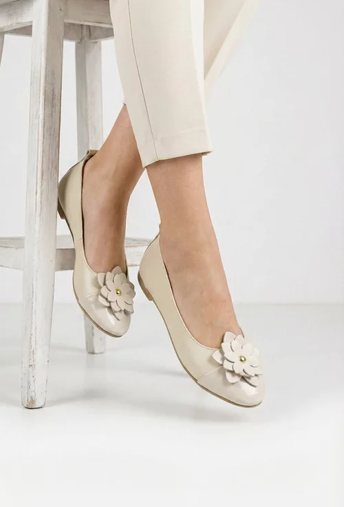 Balerini dama NUR bej din piele naturala cu floare