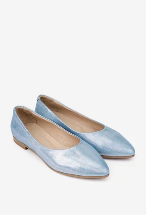 Balerini dama NUR bleu din piele cu varful ascutit