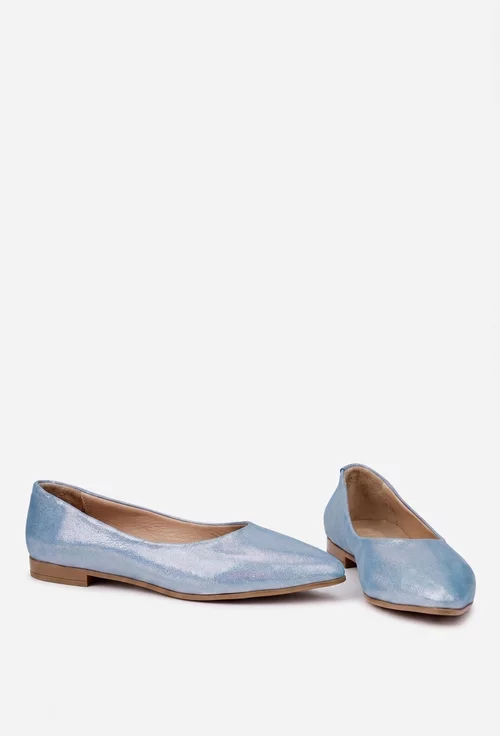 Balerini dama NUR bleu din piele cu varful ascutit