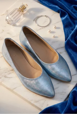 Balerini dama NUR bleu din piele cu varful ascutit
