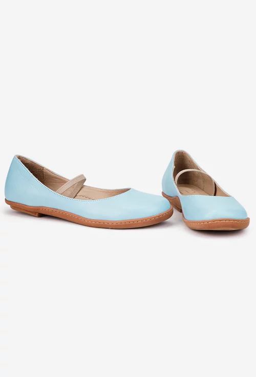 Balerini dama NUR bleu din piele naturala