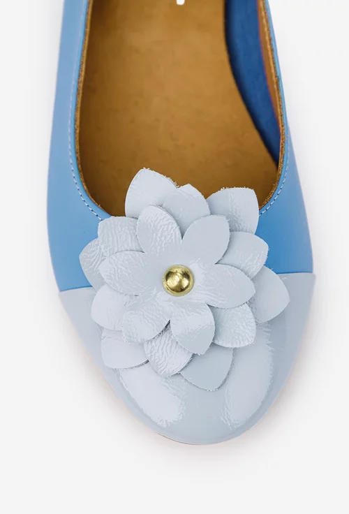 Balerini dama NUR bleu din piele naturala cu floare
