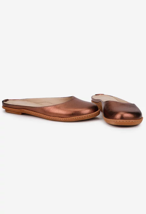 Balerini dama NUR bronz din piele cu decupaj