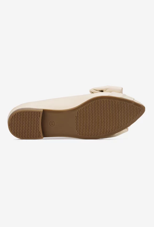 Balerini dama NUR din piele bej cu ornament funda