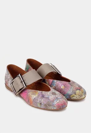 Balerini dama NUR din piele cu imprimeu floral