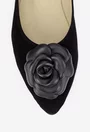 Balerini dama NUR din piele intoarsa neagra cu floare