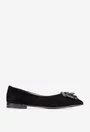Balerini dama NUR din piele intoarsa neagra cu floare