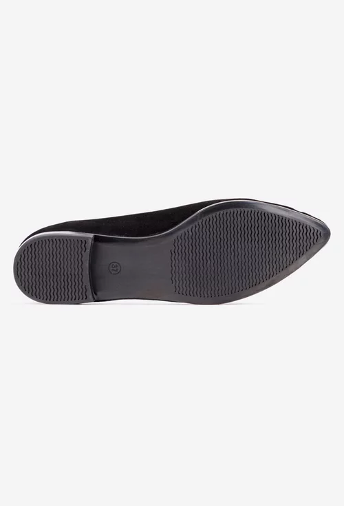 Balerini dama NUR din piele intoarsa neagra cu floare