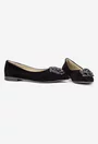 Balerini dama NUR din piele intoarsa neagra cu floare