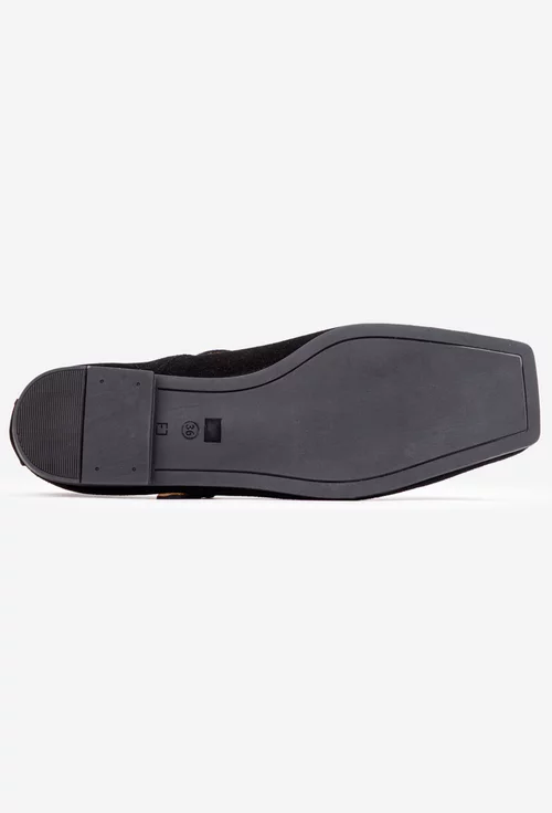 Balerini dama NUR din piele intoarsa neagra cu varful patrat