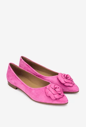 Balerini dama NUR din piele intoarsa roz cu floare